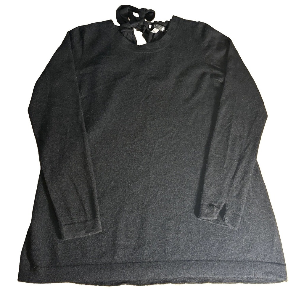 Forte' Women's Black 100% Cashmere Sweater Tie Neck Long Sleeve Large